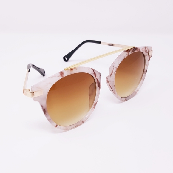 Marble Pattern Round Mirrored Sunglasses - Picture 2 of 7